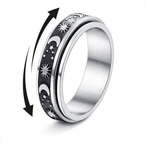 Moon: Rotatable Spinner Ring Moon Stars